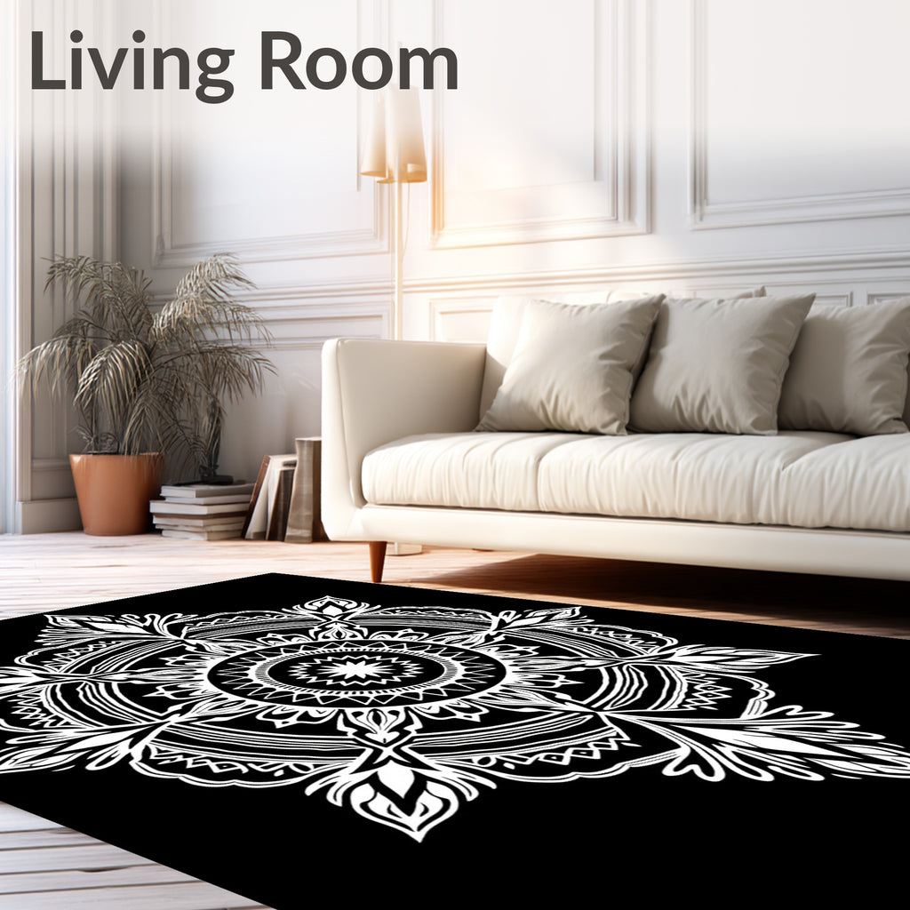 Intricate White Lace Mandala Pattern Rug