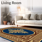 Ornate Blue Gold Floral Medallion Rug