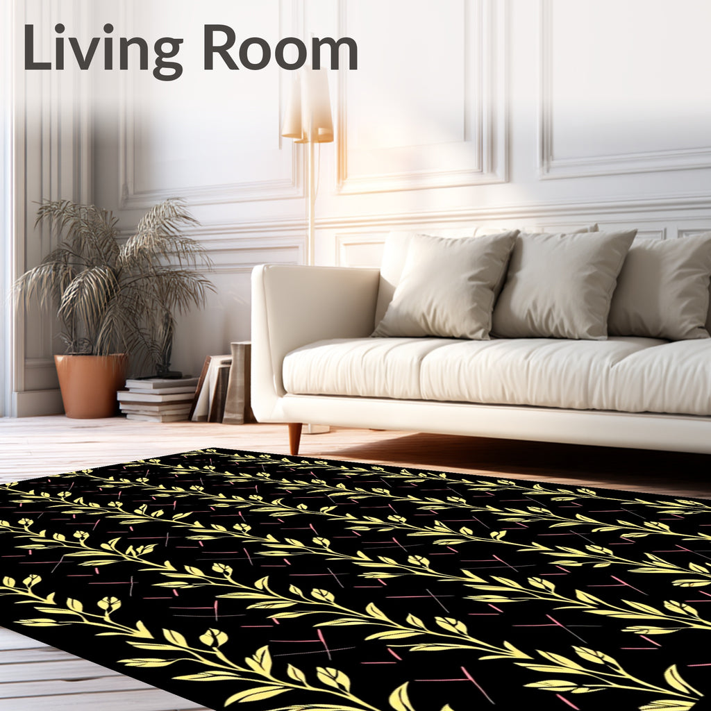 Yellow Botanical Vine Lattice Pattern Rug