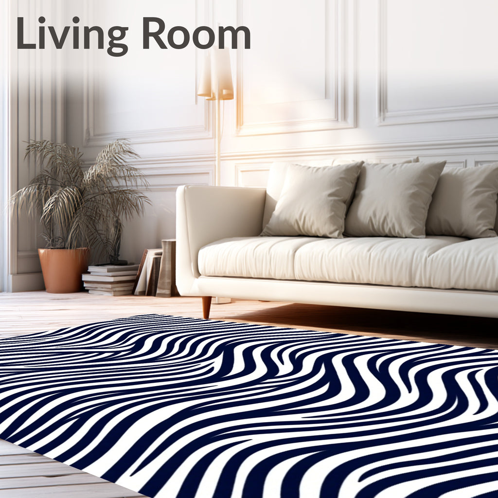 Bold Navy White Sinuous Wave Rug