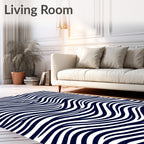 Bold Navy White Sinuous Wave Rug