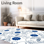 Blue Floral Intricate Scroll Pattern Rug