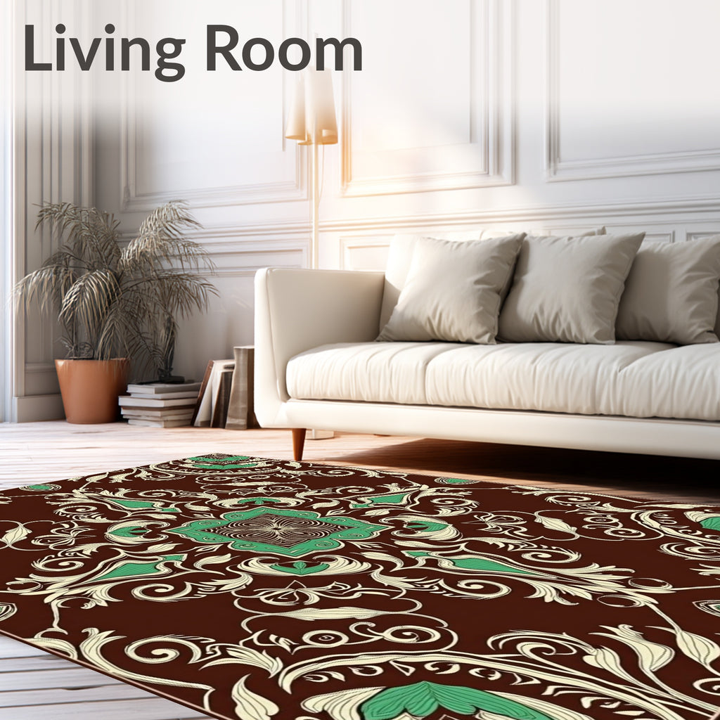 Ornate Floral Swirl Cream Teal Rug