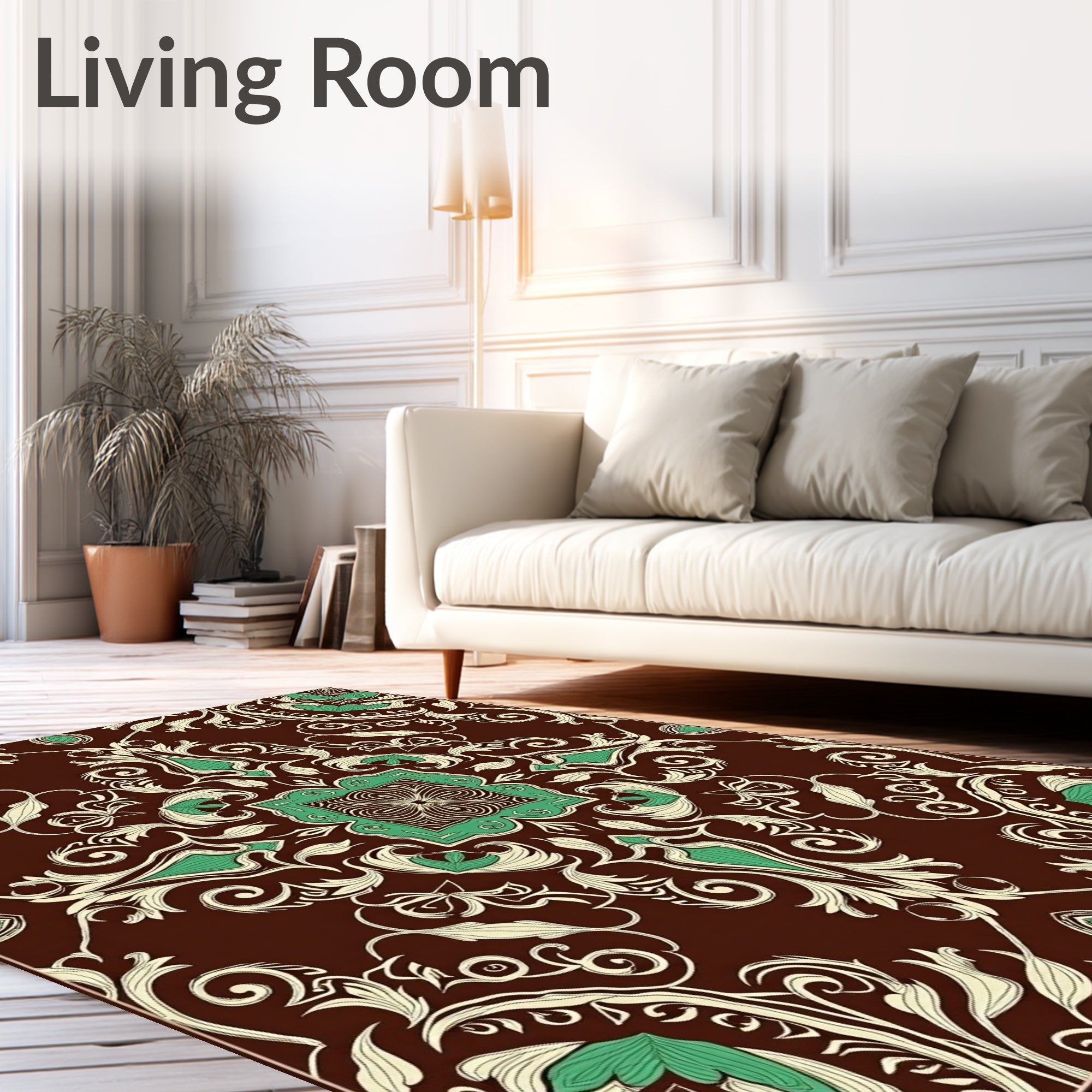 Ornate Floral Swirl Cream Teal Rug
