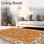 Orange Floral and Abstract Motif Rug