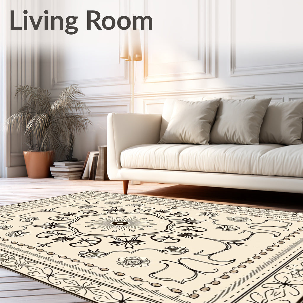 Ornate Floral Scroll Pattern Rug