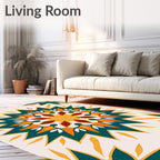 Radiant Starburst Teal Orange Pattern Rug