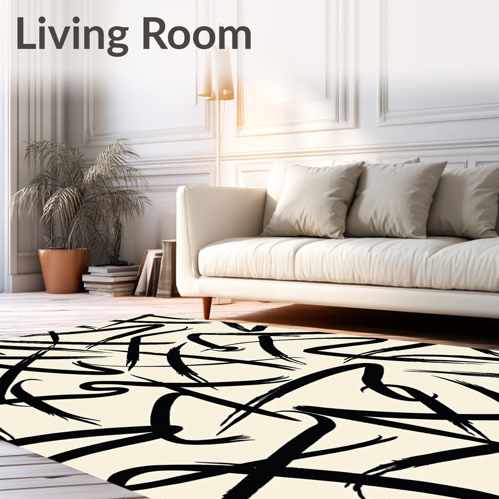 Black Bold Abstract Paint Strokes Rug