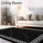Geometric Maze Pattern Black White Rug