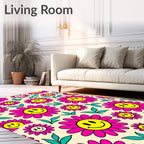 Groovy Flower Power Smiley Faces Rug