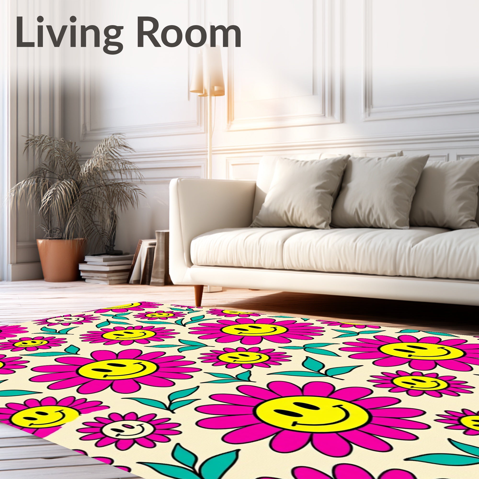 Groovy Flower Power Smiley Faces Rug