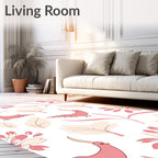 Pink Birds and Botanical Forms Pattern Rug