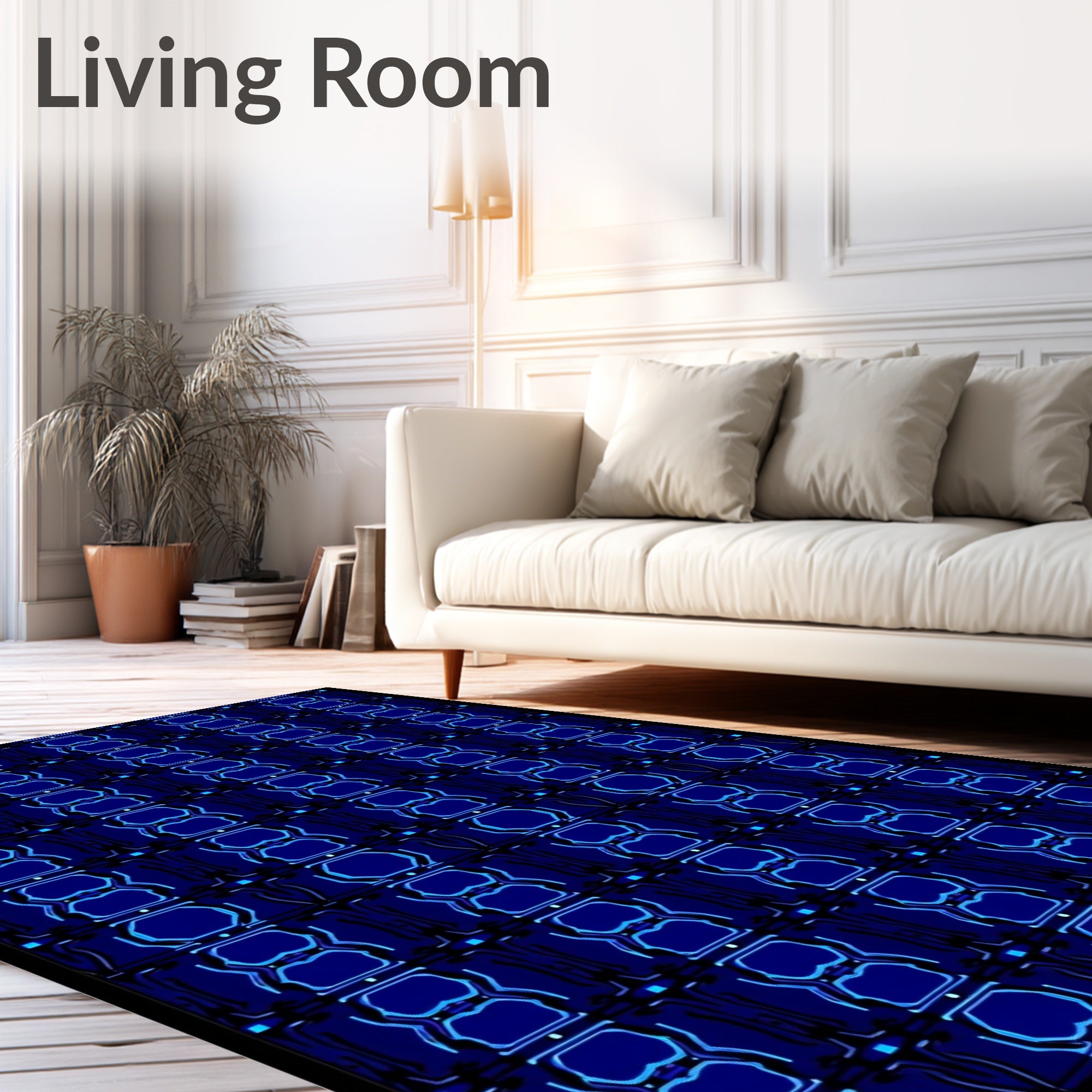 Bold Royal Blue Geometric Pattern Rug