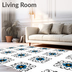 Charming Blue Floral Square Pattern Rug