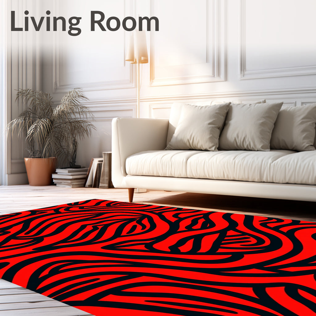 Bold Red Abstract Flowing Lines Rug