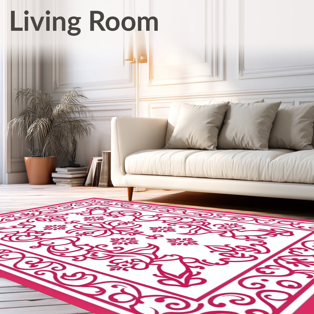 Vibrant Red Floral Scroll Pattern Design Rug