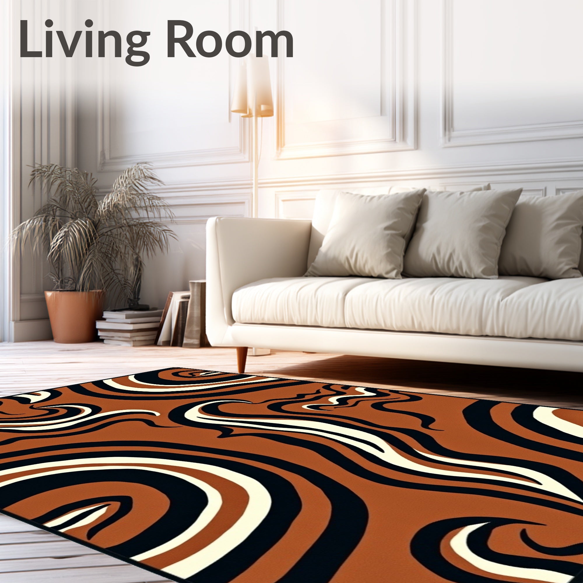 Abstract Swirls With Brown Beige Black Rug
