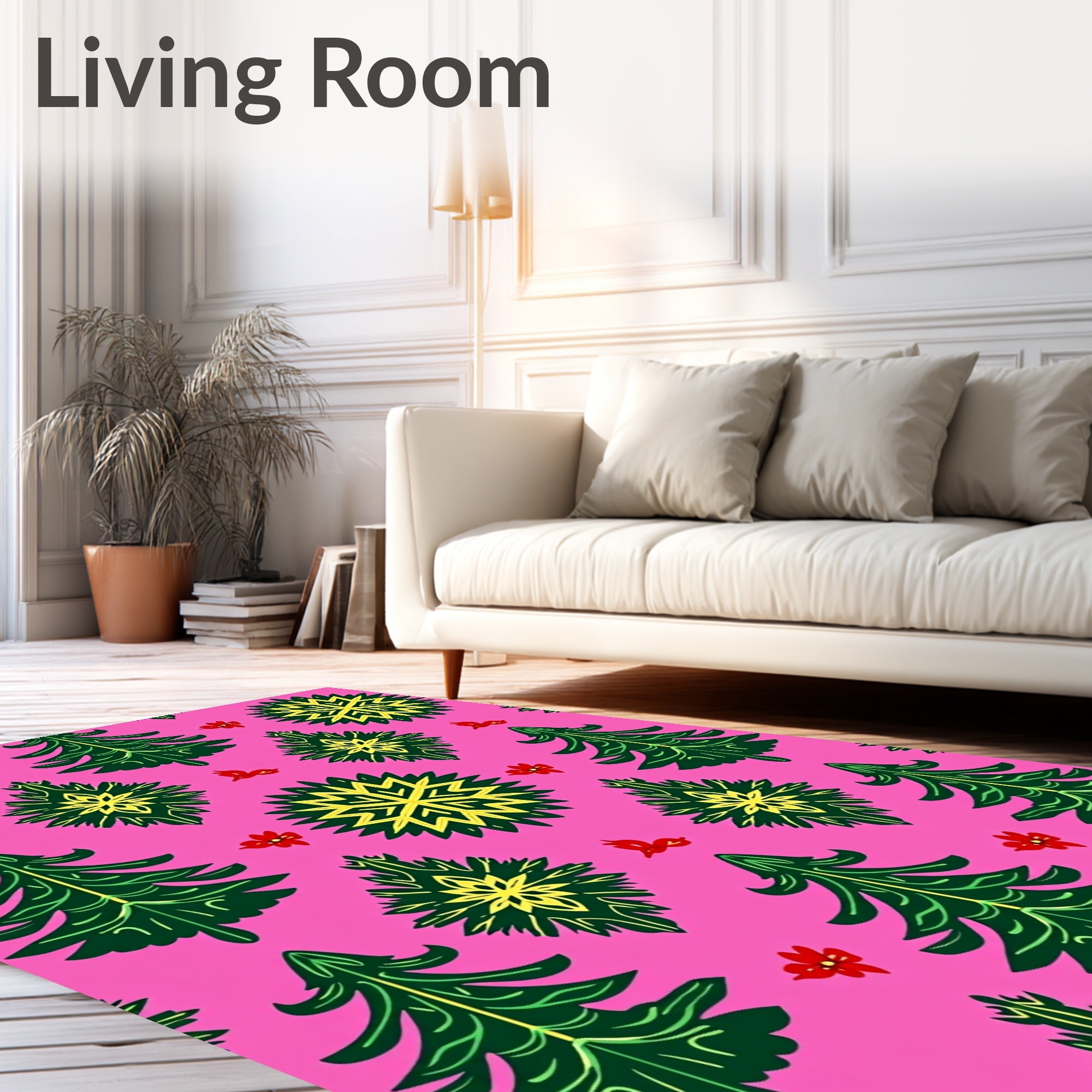 Pink Green Yellow Festive Trees Rug