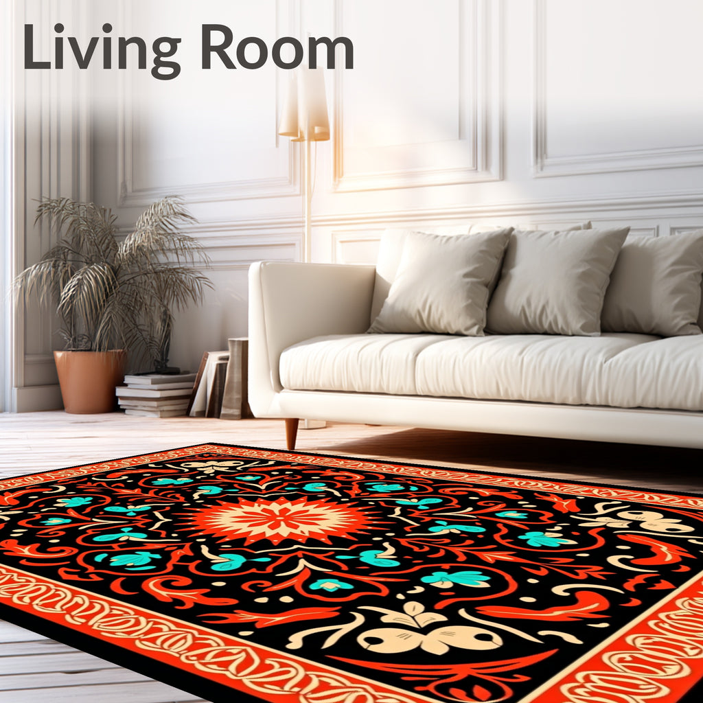Vibrant Floral Scrollwork Pattern Rug