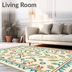 Nature Inspired Geometric Botanical Pattern Rug