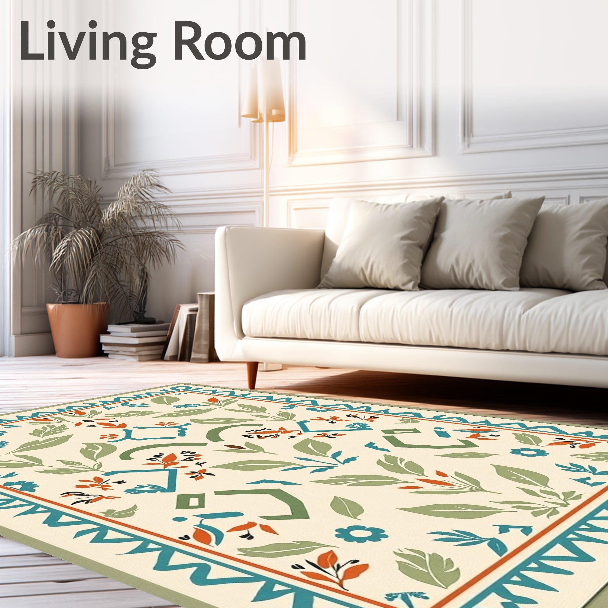 Nature Inspired Geometric Botanical Pattern Rug