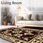 Dark Brown Floral Medallion Border Design Rug