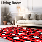 Bold Red Black White Geometric Pattern Rug