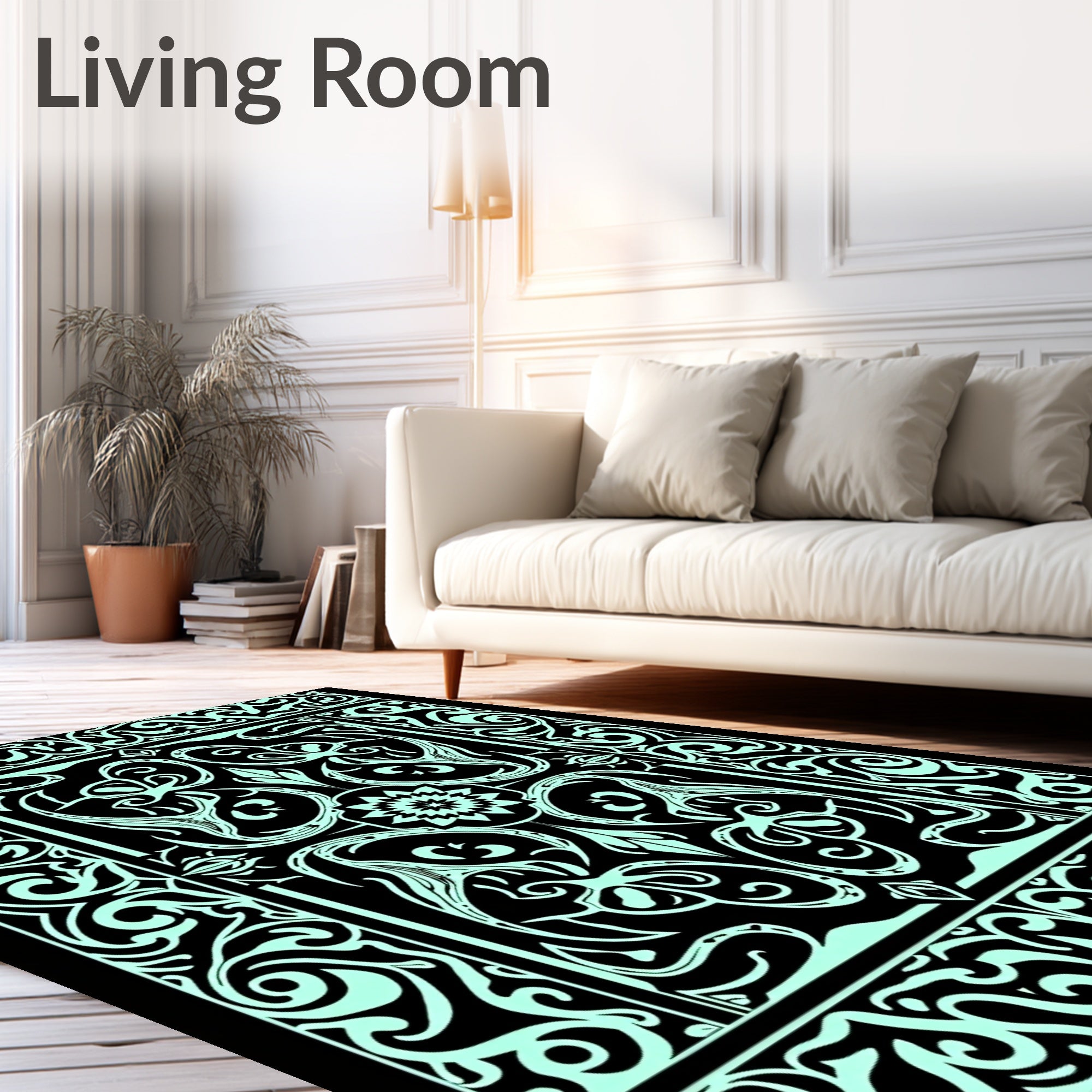Art Deco Floral Mint Pattern Rug