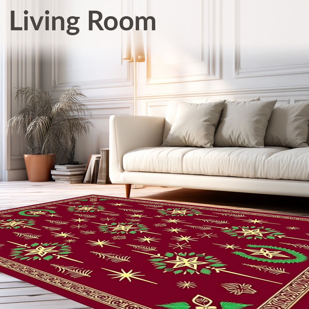 Crimson Star Tree Garland Medallion Rug