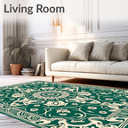 Emerald Beige Floral Mandala Pattern Rug