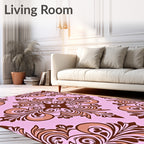 Damask Patterned Pink Brown Rug