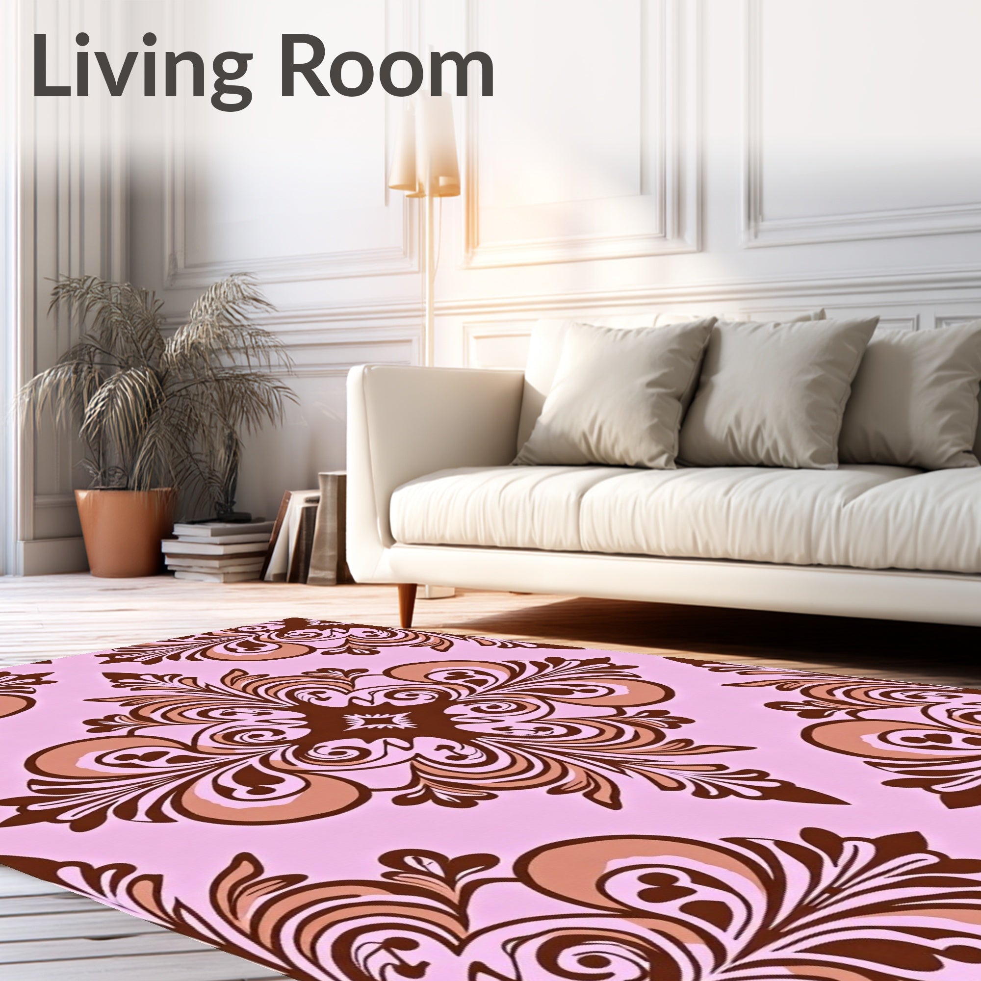 Damask Patterned Pink Brown Rug