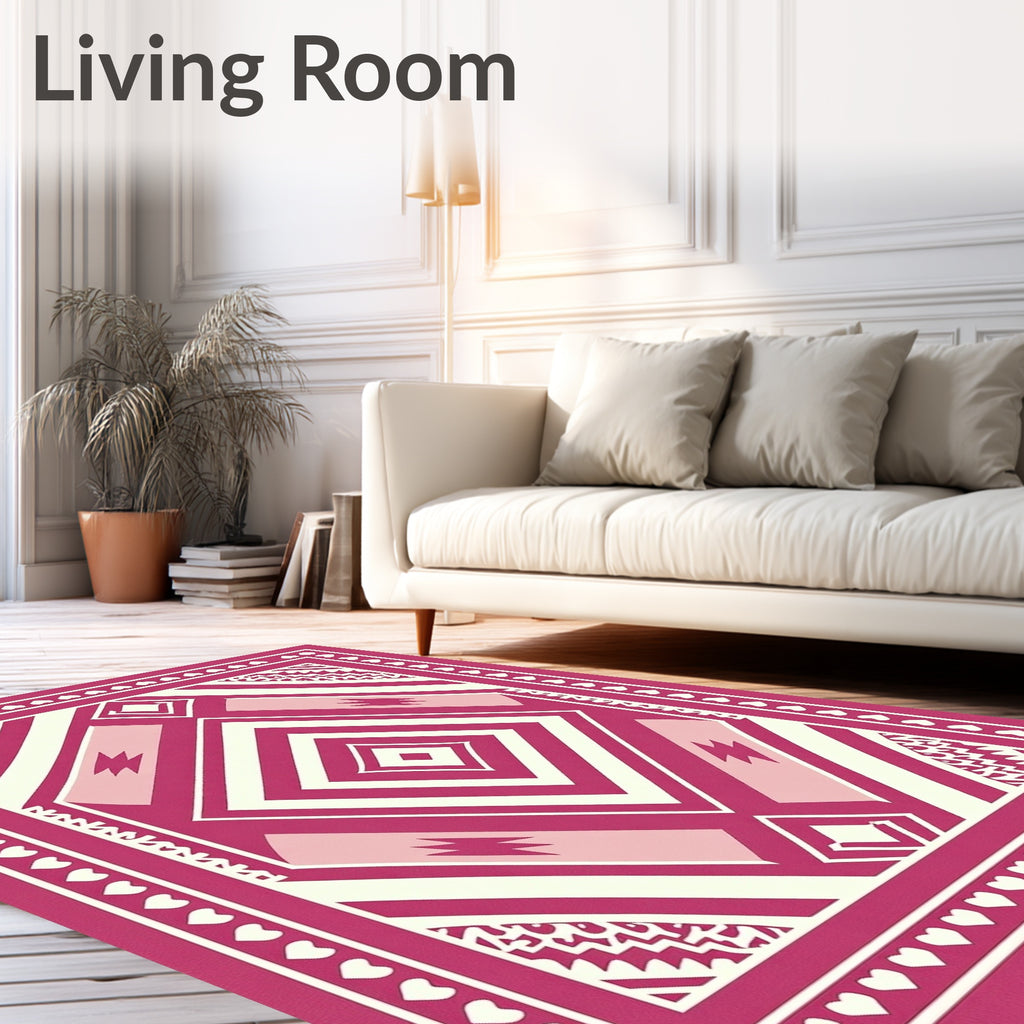 Geometric Diamond Pattern With Hearts Rug