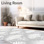 Grey White Stylized Palm Leaf Pattern Rug