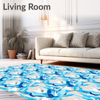 Abstract Blue Geometric Interlocking Pattern Rug
