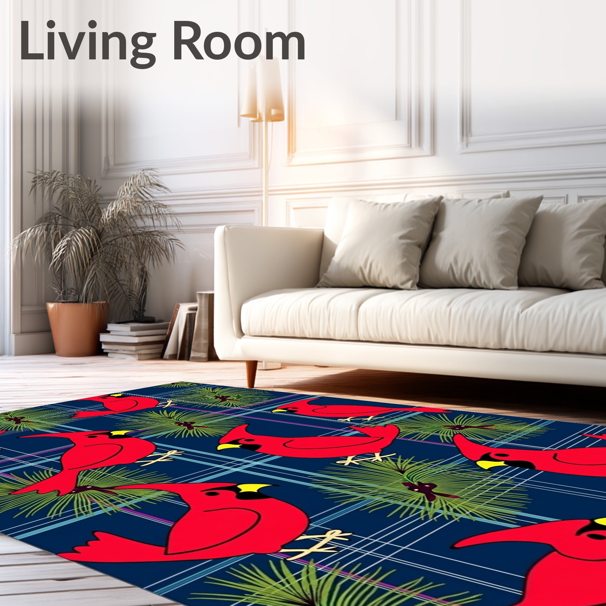 Crimson Cardinal Pine Sprig Plaid Rug