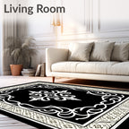 Elegant Black and White Stylized Floral Rug