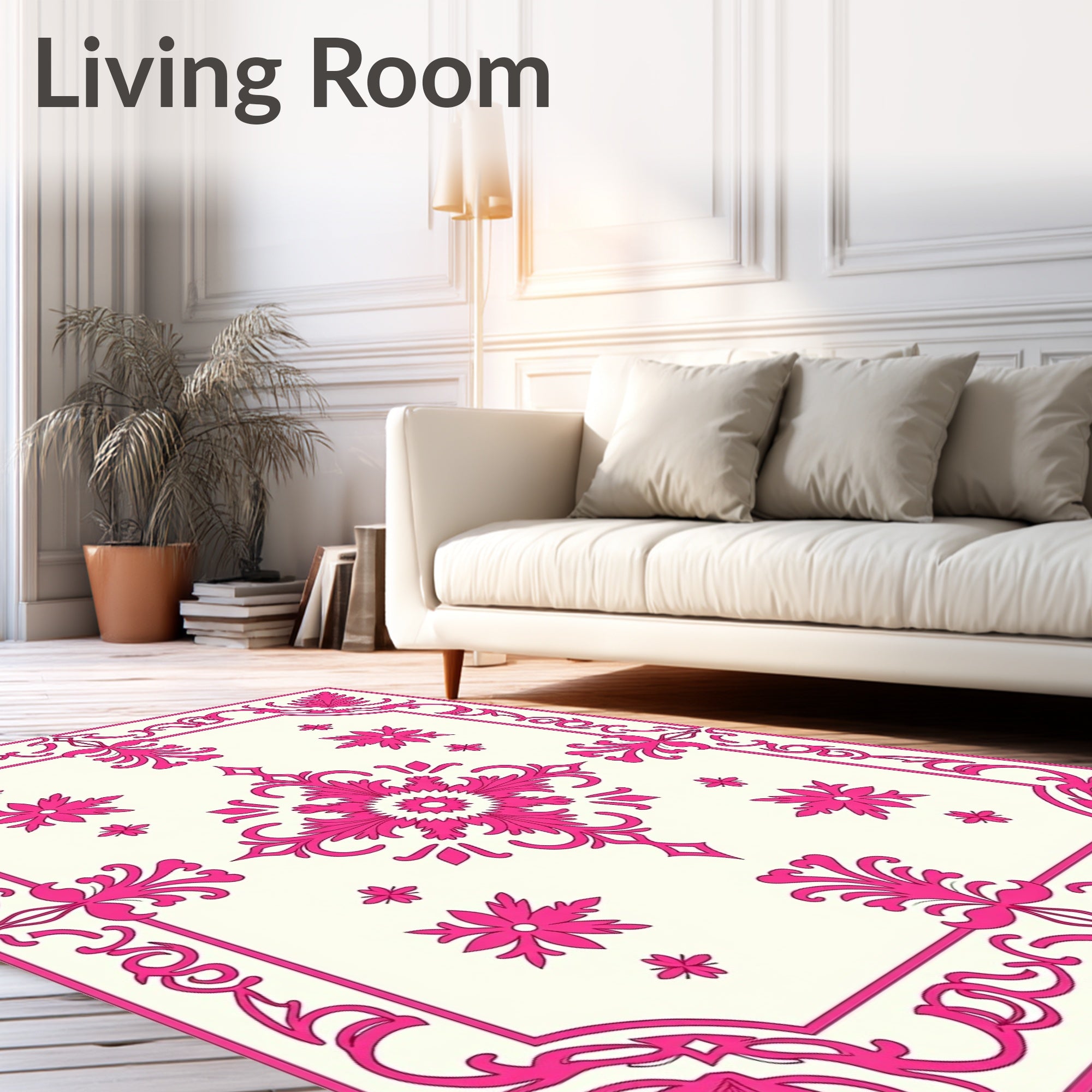 Elegant Pink Floral Ornamental Design Rug