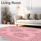 Classic Pink Floral Scrollwork Design Rug
