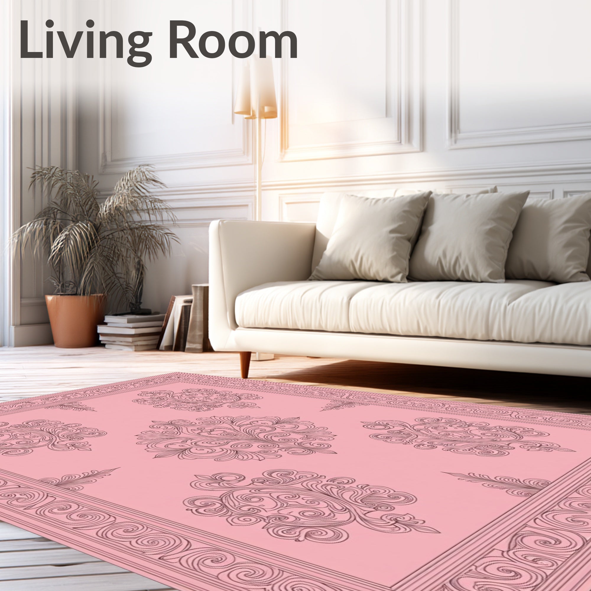 Classic Pink Floral Scrollwork Design Rug