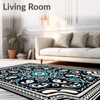 Midnight Blue Floral Medallion Pattern Rug