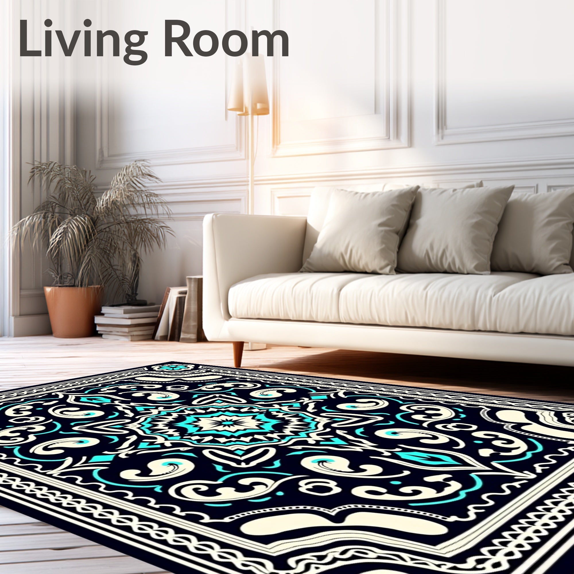 Midnight Blue Floral Medallion Pattern Rug