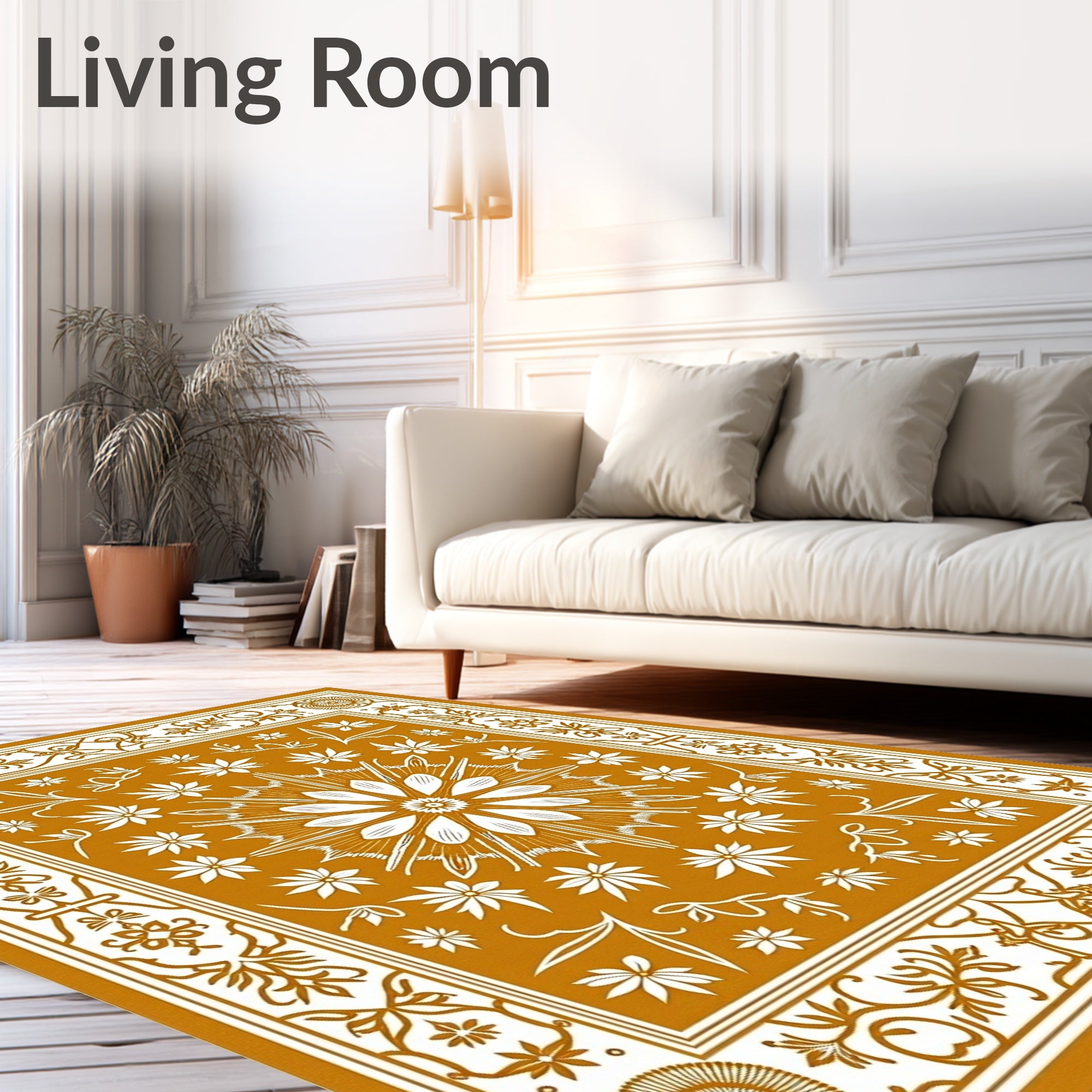 Golden Floral Intricate Pattern Rug