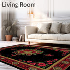Rich Red Floral Medallion Border Rug