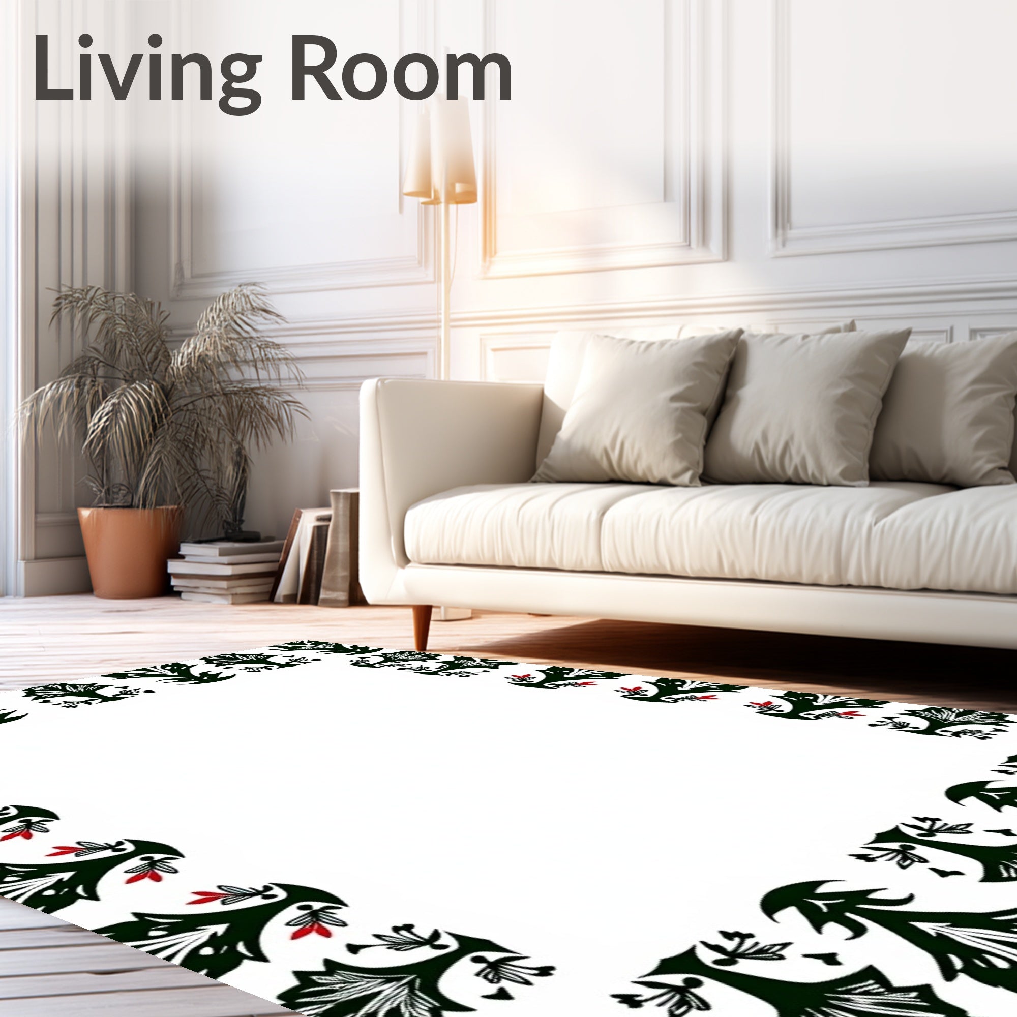 Black White Red Floral Border Rug