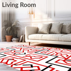 Red Black Linear Geometric Design Rug