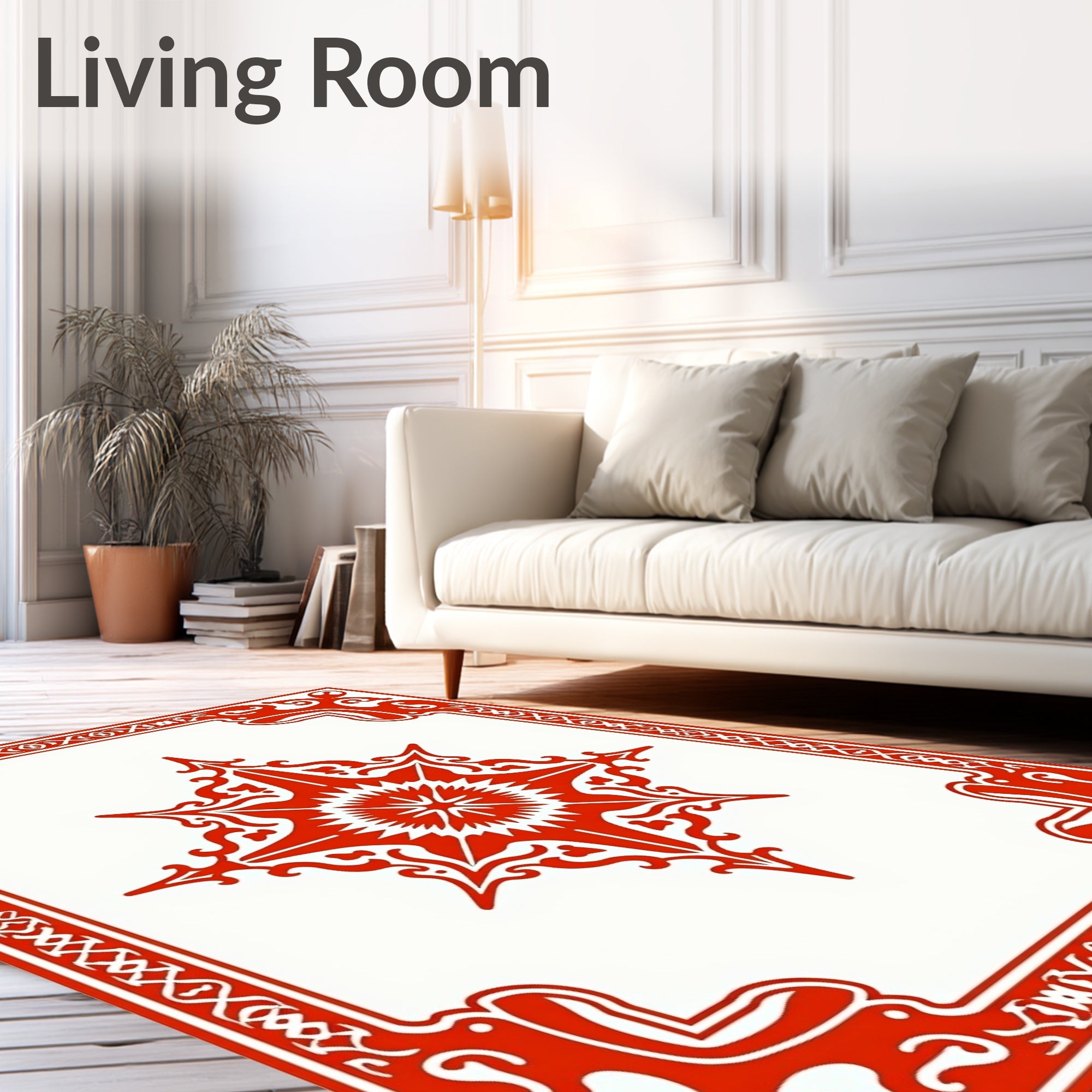 Ornate Red Starburst Frame Design Rug