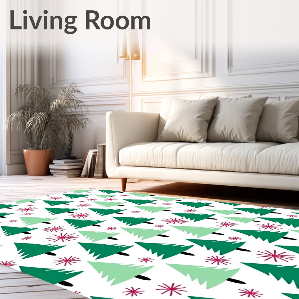 Festive Evergreen Forest Snowflake Rug