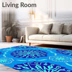 Deep Blue Cyan Floral Medallion Arrangement Rug
