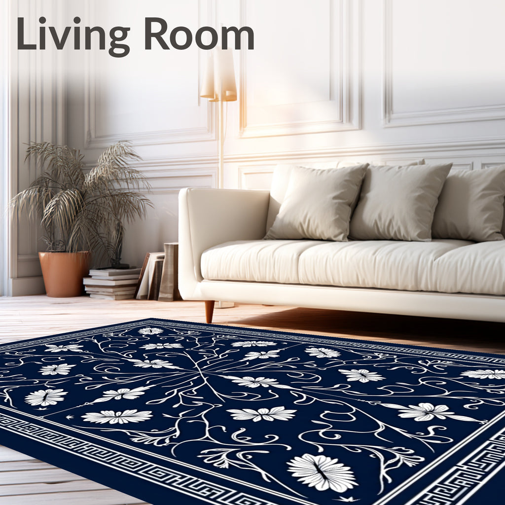 Classic Floral Vine With Geometric Border Rug
